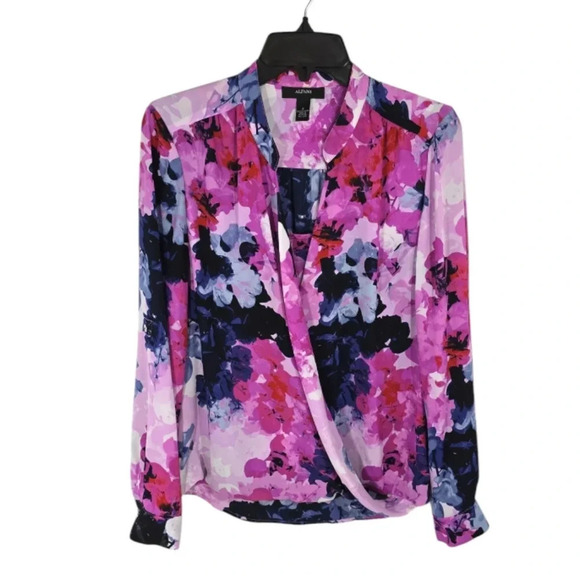 {Alfani} Women's Floral Abstract Print Drape Front Blouse - Size 8 - Picture 1 of 11